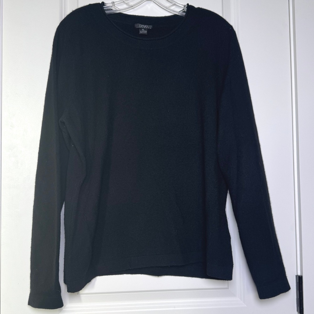 Prive Womens Black 100% Cashmere Crew Neck Long Sleeve Pullover Sweater XL